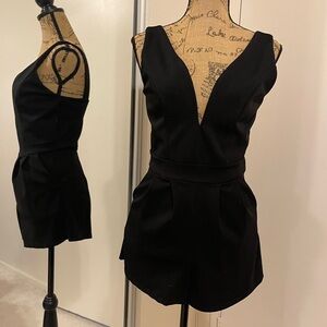 Elegant Black Deep V Romper